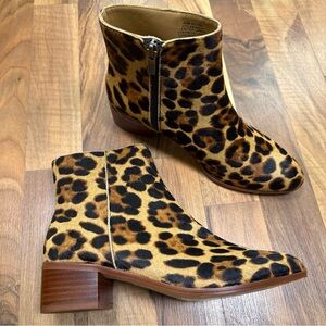 J.Crew Walker Calf Hair Ankle Boots Leopard Print Size 6 Zipper Closure Casual